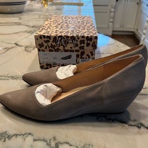 French Sole ash grey suede wedges- never worn!
